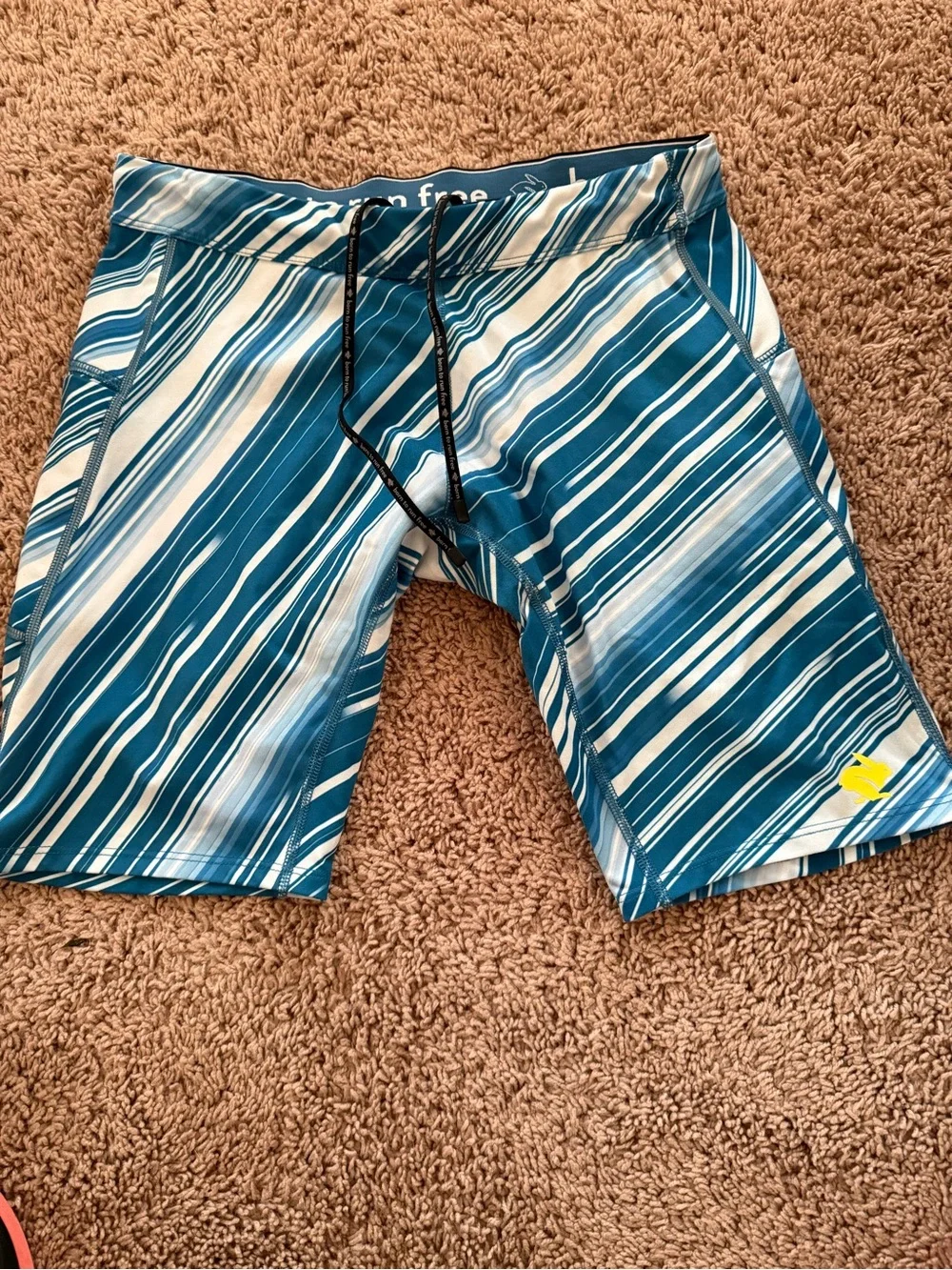 Men's Teal and White Striped Swim Rash Guard Shorts
